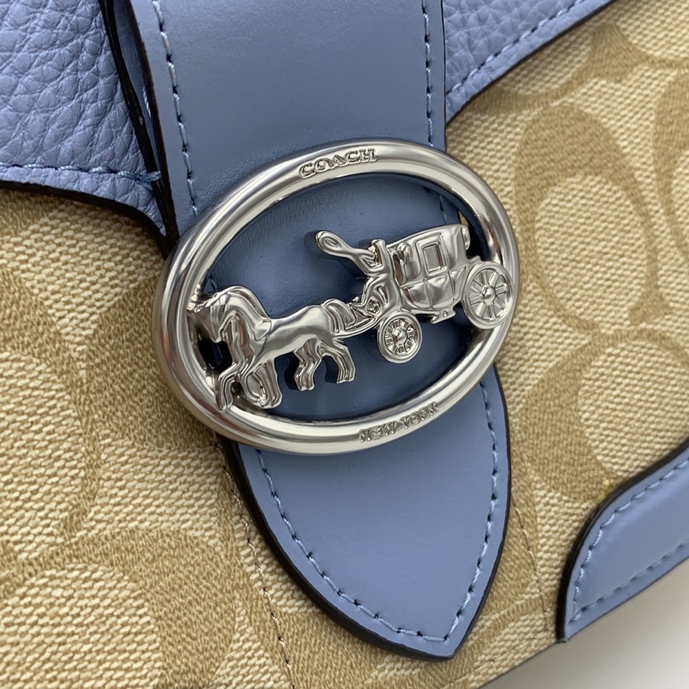 COACH Georgie Saddle Bag In Signat Canvas COLOR:
Silver/Light Khaki/Marble Blue - Picture 9 of 16